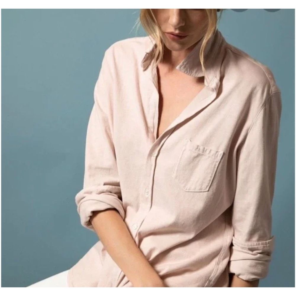 Frank & Eileen Featherlight Organic Cotton Button Front Blush Pink Top Women’s L